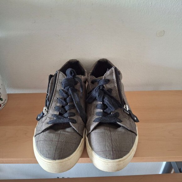 George Umber Plaid Knit Sneakers - Side Zip & Black Laces - Women's Size 9 - Picture 2 of 10
